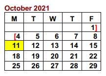 District School Academic Calendar for Troy Daep for October 2021