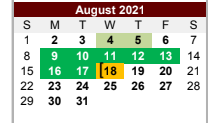 District School Academic Calendar for Tulia High School for August 2021