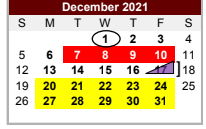 District School Academic Calendar for W V Swinburn Elementary for December 2021