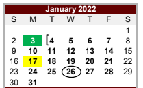 District School Academic Calendar for W V Swinburn Elementary for January 2022