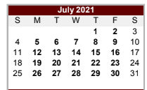 District School Academic Calendar for Tulia Junior High for July 2021