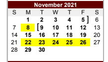 District School Academic Calendar for W V Swinburn Elementary for November 2021