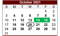 District School Academic Calendar for W V Swinburn Elementary for October 2021