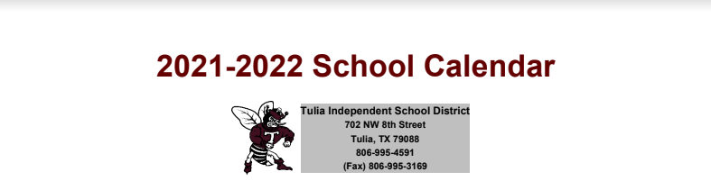 District School Academic Calendar for Tulia High School