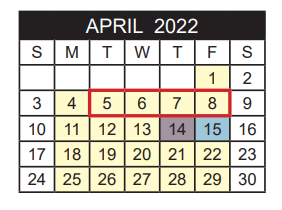 District School Academic Calendar for Caldwell Elementary Arts Academy for April 2022