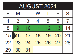 District School Academic Calendar for Camp Tyler for August 2021