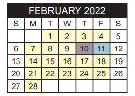 District School Academic Calendar for Robert E Lee High School for February 2022