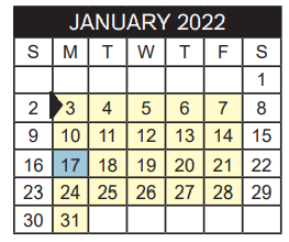 District School Academic Calendar for Robert E Lee High School for January 2022