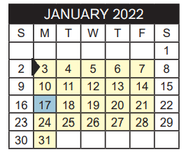 District School Academic Calendar for Ramey Elementary for January 2022