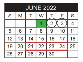 District School Academic Calendar for Peete Elementary for June 2022