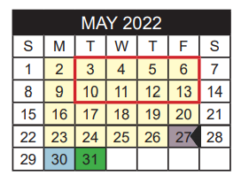 District School Academic Calendar for Moore Mst Magnet School for May 2022