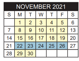 District School Academic Calendar for Jim Plyler Instructional Complex for November 2021