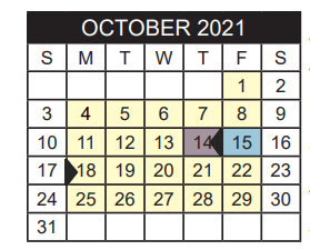 District School Academic Calendar for Caldwell Elementary Arts Academy for October 2021