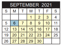 District School Academic Calendar for Camp Tyler for September 2021