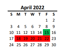 District School Academic Calendar for Parkwood Middle for April 2022