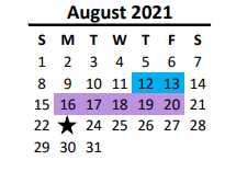 District School Academic Calendar for Walter Bickett Elementary for August 2021