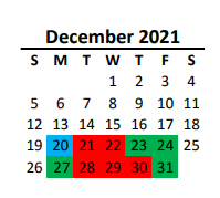 District School Academic Calendar for Parkwood Middle for December 2021
