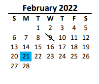 District School Academic Calendar for East Elementary for February 2022