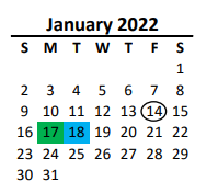 District School Academic Calendar for East Elementary for January 2022