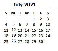 District School Academic Calendar for South Providence for July 2021