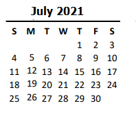 District School Academic Calendar for Piedmont Middle for July 2021