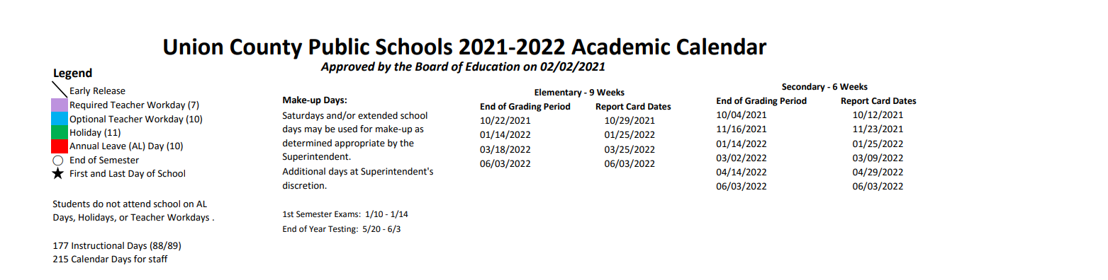 District School Academic Calendar Key for Waxhaw Elementary