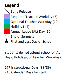 District School Academic Calendar Legend for Union Early College