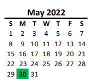 District School Academic Calendar for Parkwood Middle for May 2022