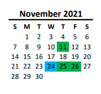 District School Academic Calendar for Western Union Elementary for November 2021