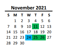 District School Academic Calendar for Piedmont Middle for November 2021