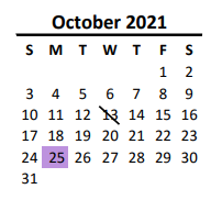 District School Academic Calendar for Parkwood Middle for October 2021