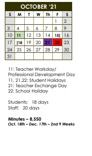 District School Academic Calendar for Union Grove Elementary for October 2021