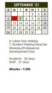 District School Academic Calendar for Union Grove Elementary for September 2021