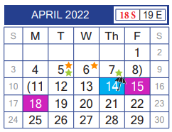 District School Academic Calendar for Juvenille Justice Alternative Prog for April 2022