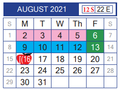 District School Academic Calendar for Nye Elementary for August 2021