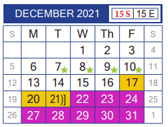 District School Academic Calendar for Juvenille Justice Alternative Prog for December 2021