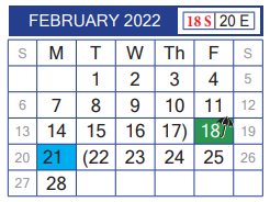 District School Academic Calendar for Juvenille Justice Alternative Prog for February 2022