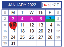 District School Academic Calendar for John B Alexander High School for January 2022