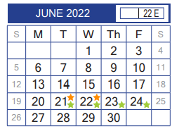 District School Academic Calendar for John B Alexander High School for June 2022