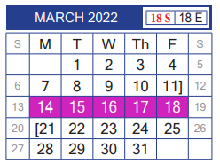 District School Academic Calendar for Juvenille Justice Alternative Prog for March 2022