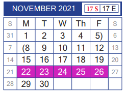 District School Academic Calendar for Juvenille Justice Alternative Prog for November 2021