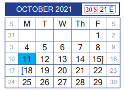 District School Academic Calendar for Juvenille Justice Alternative Prog for October 2021