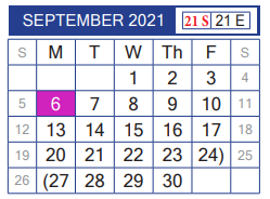District School Academic Calendar for John B Alexander High School for September 2021