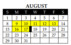 District School Academic Calendar for Valley Mills Daep for August 2021