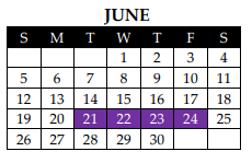 District School Academic Calendar for Valley Mills Junior High for June 2022