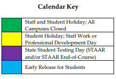 District School Academic Calendar Legend for Valley Mills Elementary