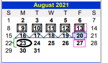 District School Academic Calendar for Valley View South Elementary for August 2021