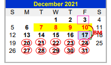 District School Academic Calendar for Valley View South Elementary for December 2021