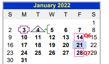 District School Academic Calendar for Valley View South Elementary for January 2022
