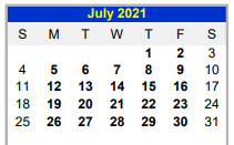 District School Academic Calendar for Valley View South Elementary for July 2021